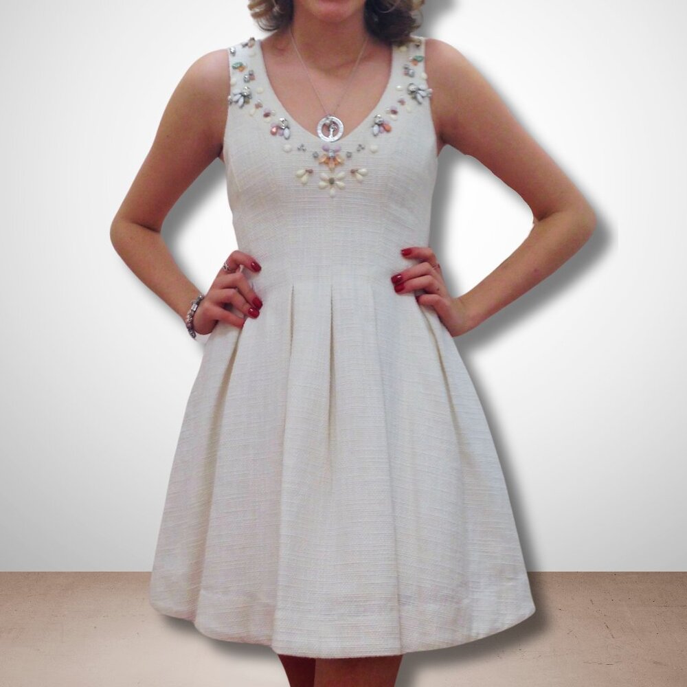 Gorgeous GB Beaded Fit & Flare Dress - Ivory XS - Picture 3 of 6